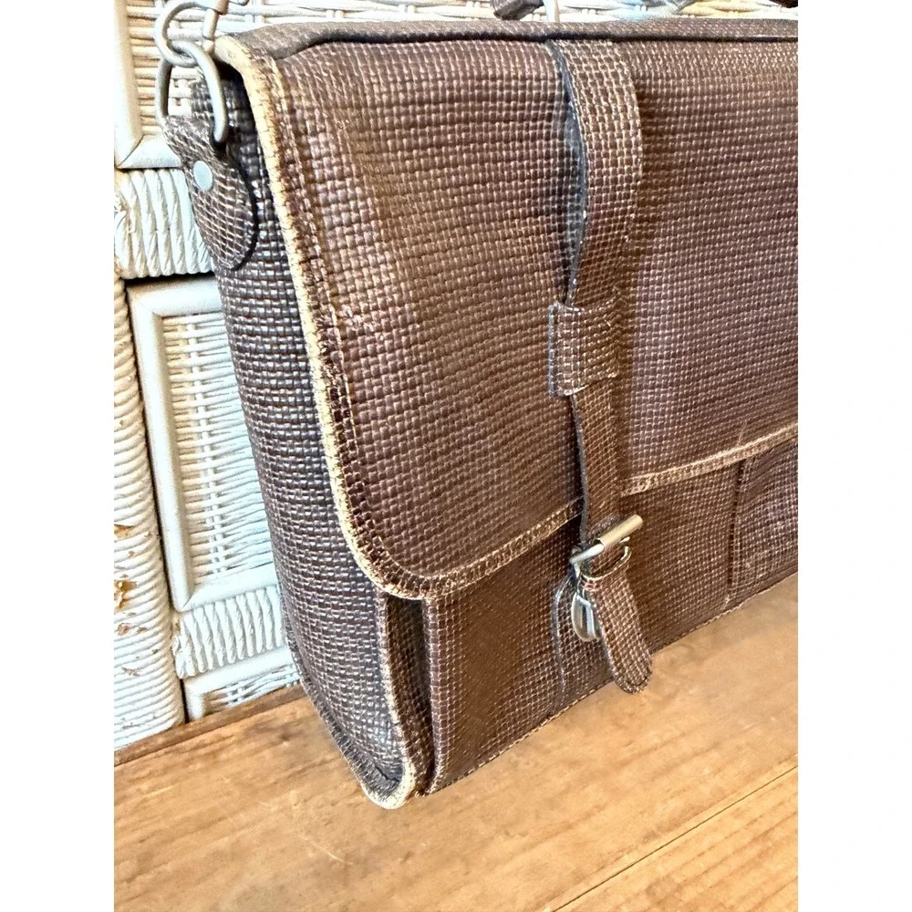 Vintage Collegiate Saddlebag Brown Textured Leather Messenger Bag Briefcase USA
